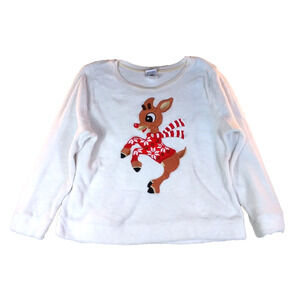 Rudolph The Red Nose Reindeer Fleece Top Shirt 2X White Christmas Holidays Sleep